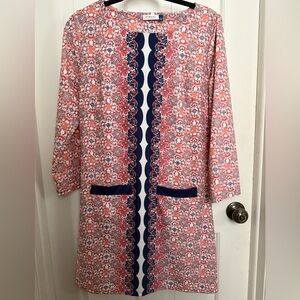 Cabana Life L Shift Dress Coral Navy White wrinkle-resistant fabric, 3/4 sleeve